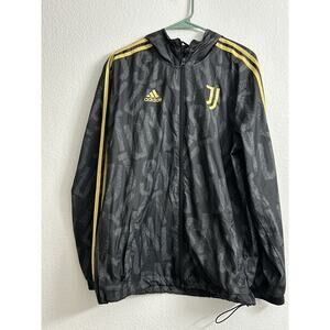 Adidas Juventus FC Windbreaker Hoodie Jacket Men’s M Black Gold Soccer Football